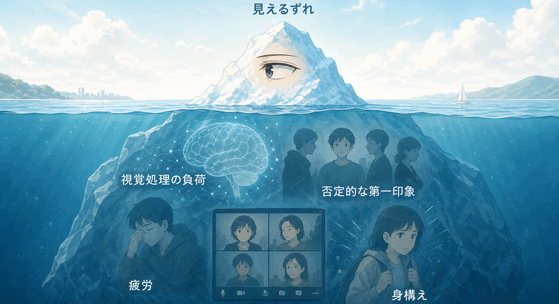 見えるずれは氷山の一角。水面下には視覚処理の負荷や社会的不利がある